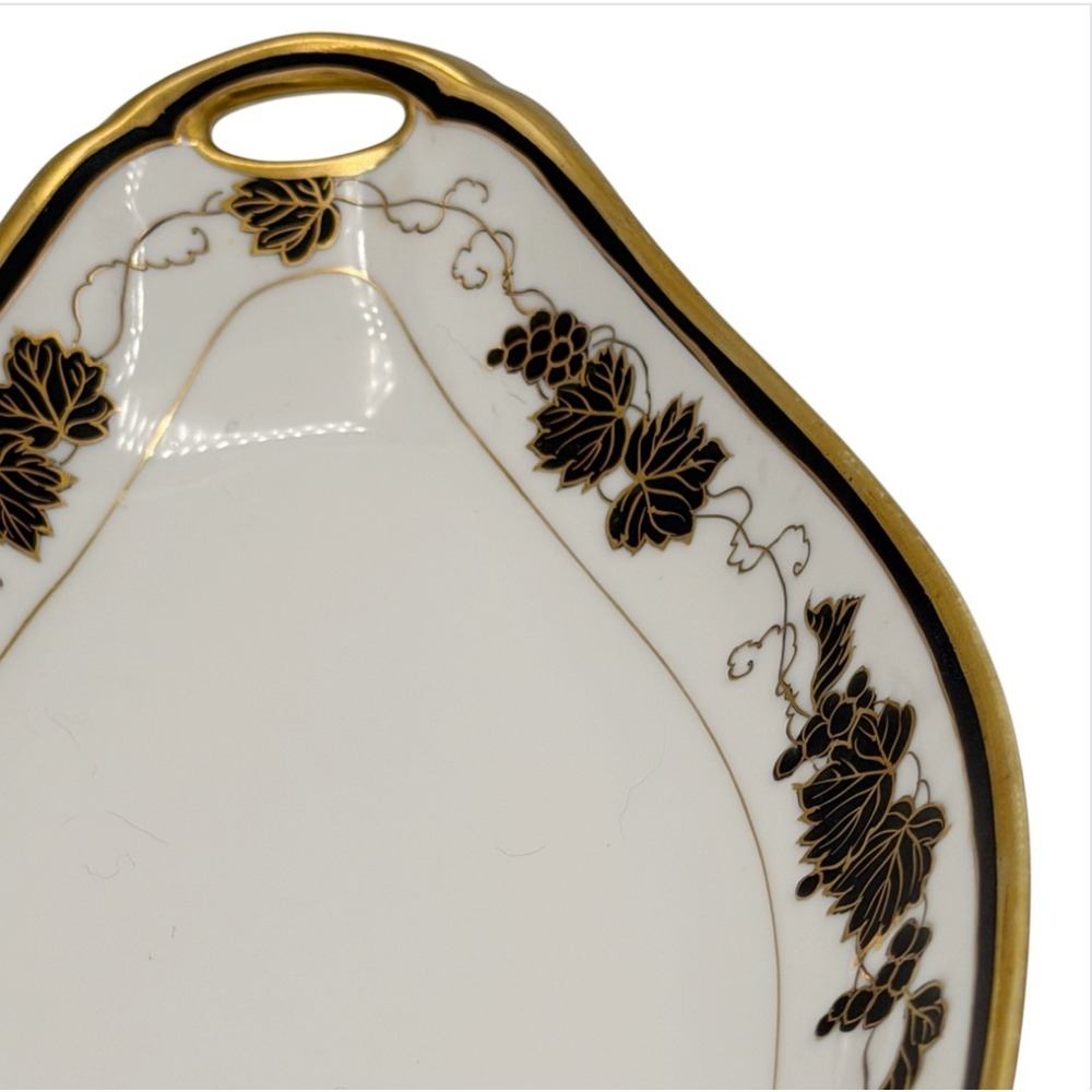 Antique Hand Painted Nippon Celery Dish Black Gold Grapes Porcelain c1900 - Picture 5 of 15